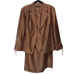 Morgan Miller Brown Blazer Classic Tailored Design 2pcs, Blazer & skirt